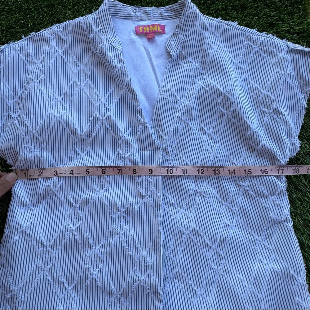 THML Pale Blue V-Neck Textured Mini Dress - Picture 6 of 16